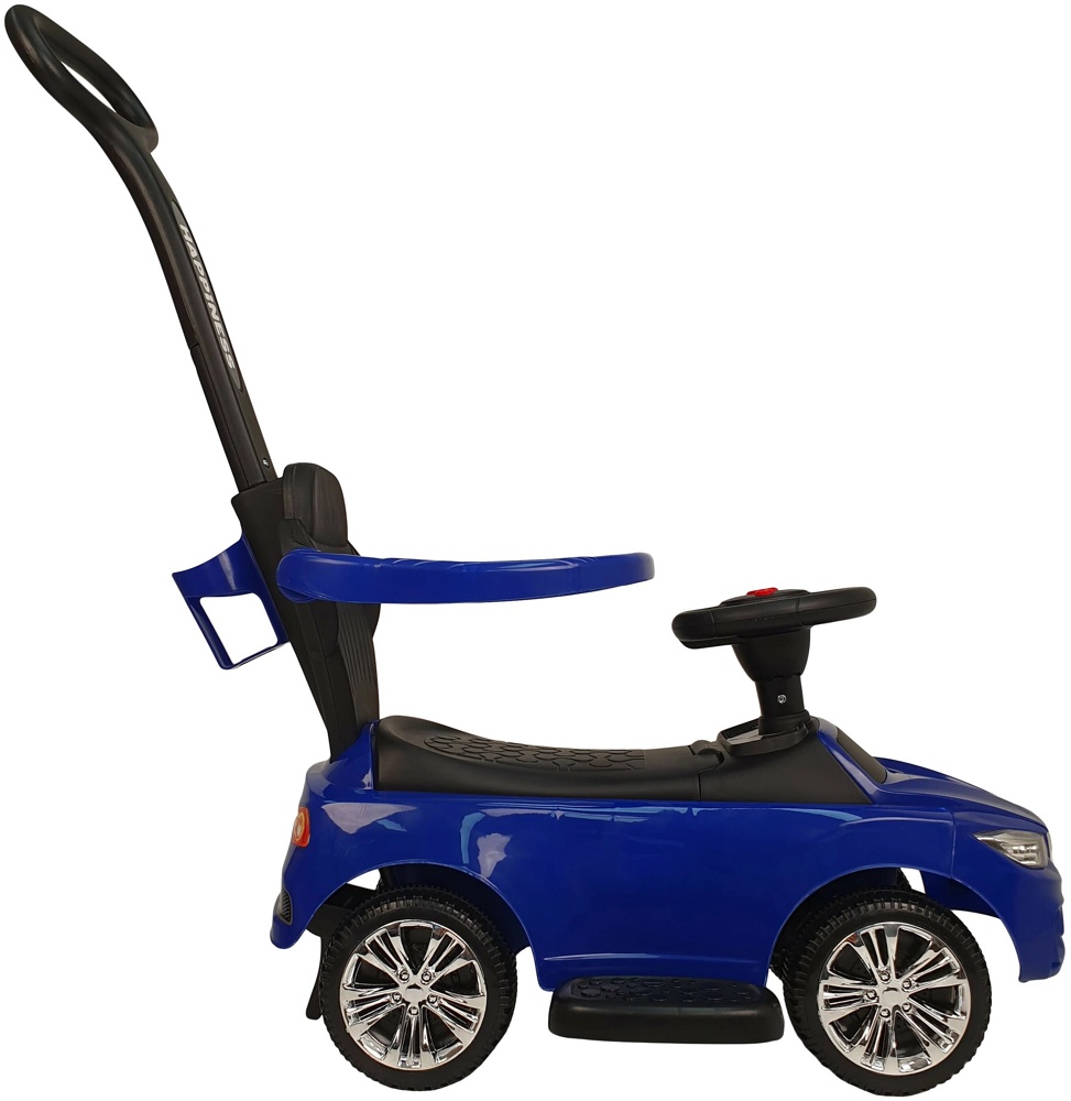 Детская машинка-каталка, толокар RiverToys BMW JY-Z06B (синий/черный) с ручкой-управляшкой - фото3