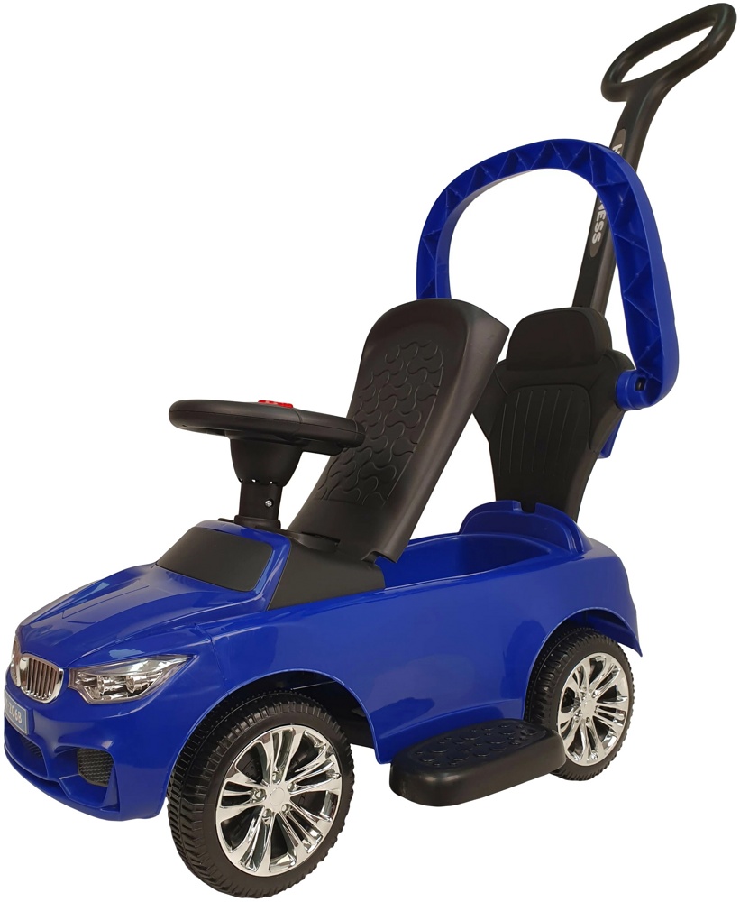 Детская машинка-каталка, толокар RiverToys BMW JY-Z06B (синий/черный) с ручкой-управляшкой - фото4