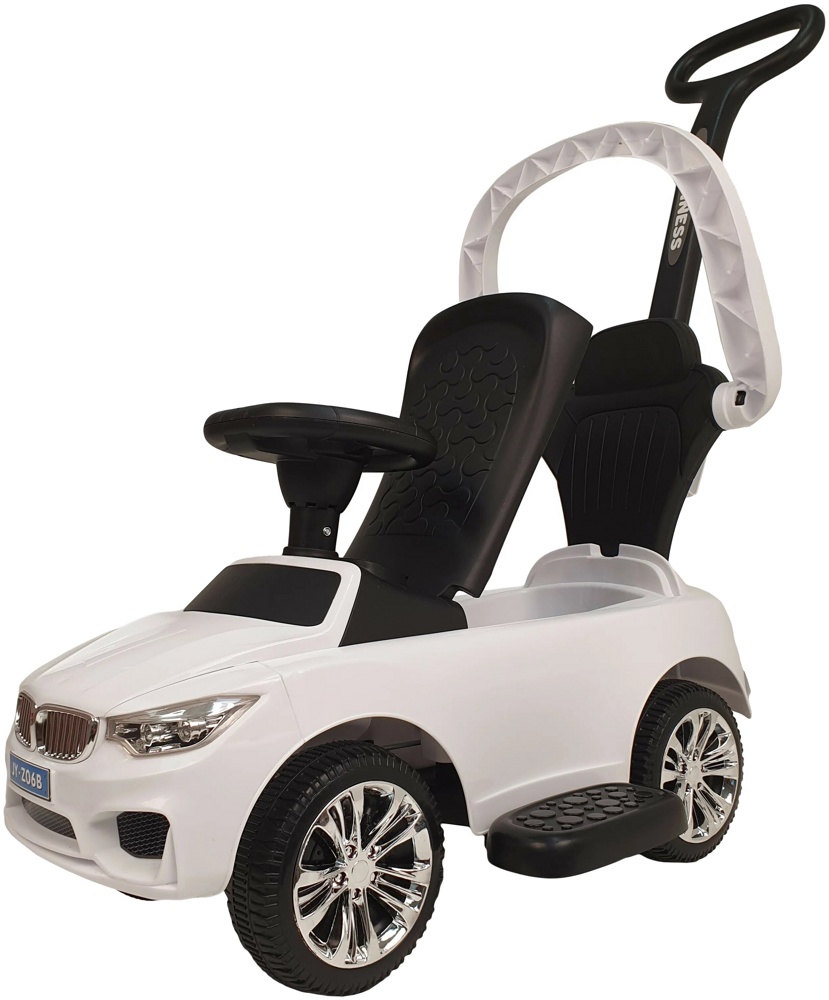 Детская машинка-каталка, толокар RiverToys BMW JY-Z06B (белый) с ручкой-управляшкой - фото4