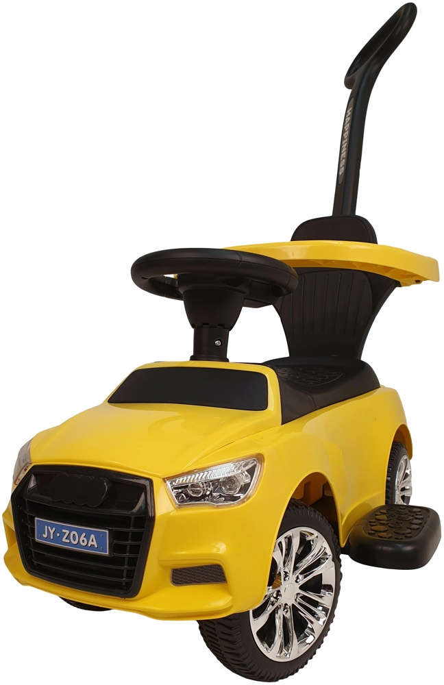Детская машинка-каталка, толокар RiverToys Audi JY-Z06A (желтый) c ручкой-управляшкой - фото2