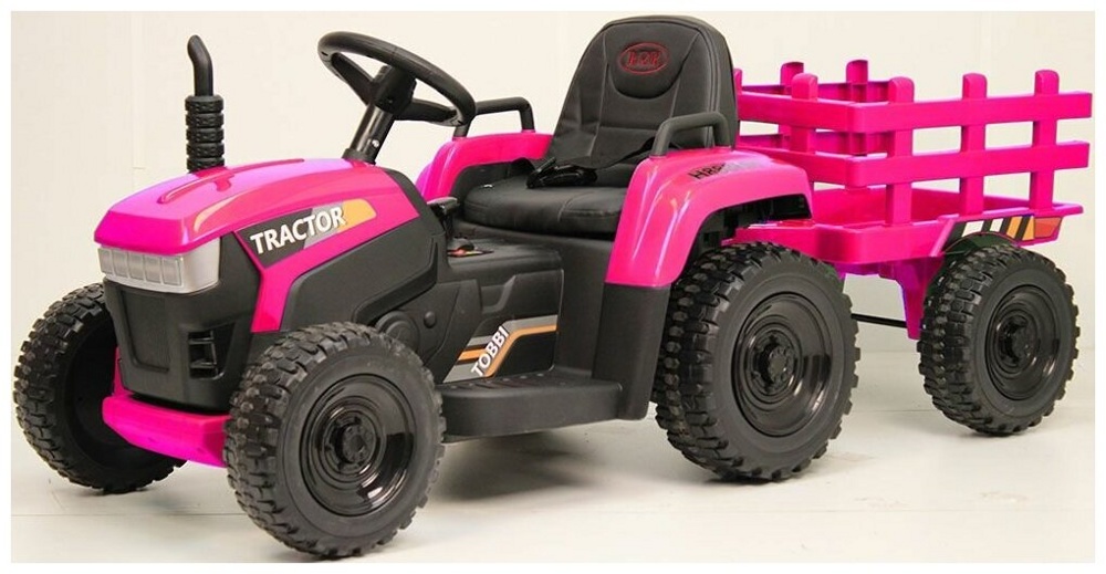 Детский электромобиль RiverToys H888HH (розовый) трактор с прицепом и пультом - фото