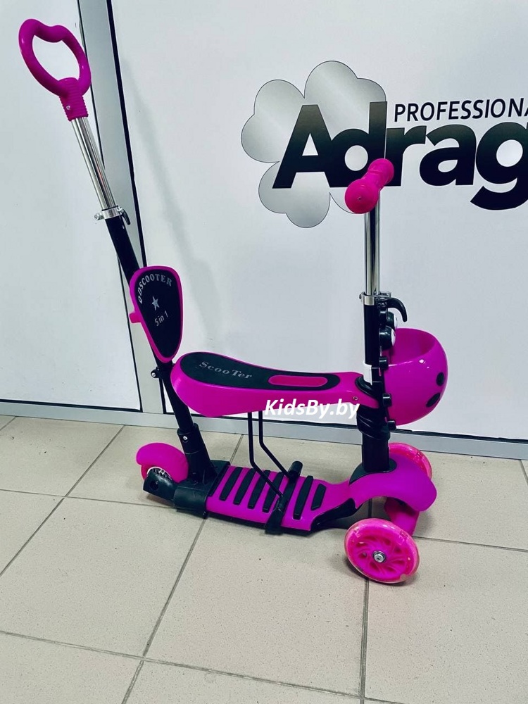 Детский самокат 21st Scooter 5 в 1 Божья коровка цвет розовый фото-4