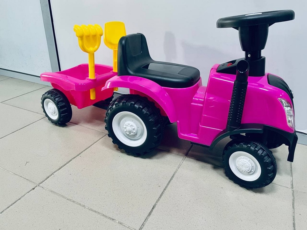 Детская машинка-каталка Baby Care Holland Tractor 658-T (розовый) с прицепом, звуковые и световые эффекты - фото3