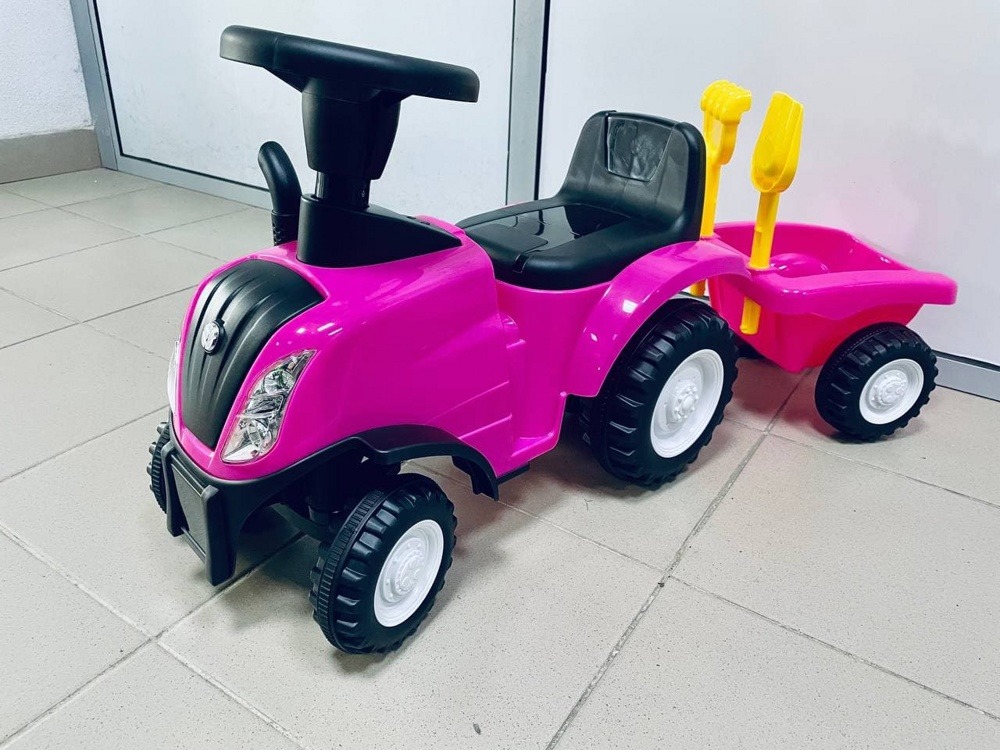 Детская машинка-каталка Baby Care Holland Tractor 658-T (розовый) с прицепом, звуковые и световые эффекты - фото