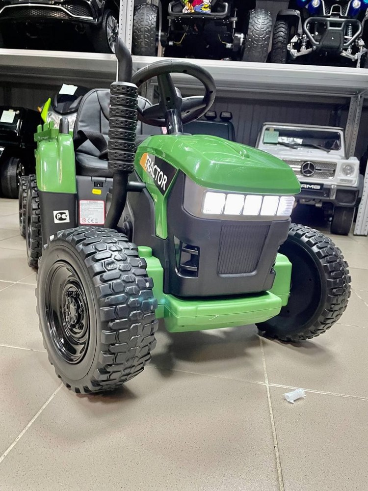 Детский электромобиль RiverToys H888HH (темно-зеленый) трактор с прицепом и пультом - фото2