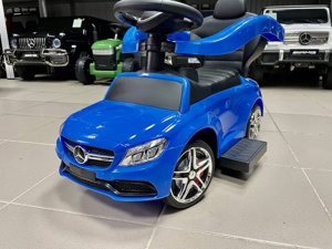 Детская машинка каталка Baby Care AMG C63 Coupe (639 синий) кожаное сиденье резиновые колеса Лицензия - фото