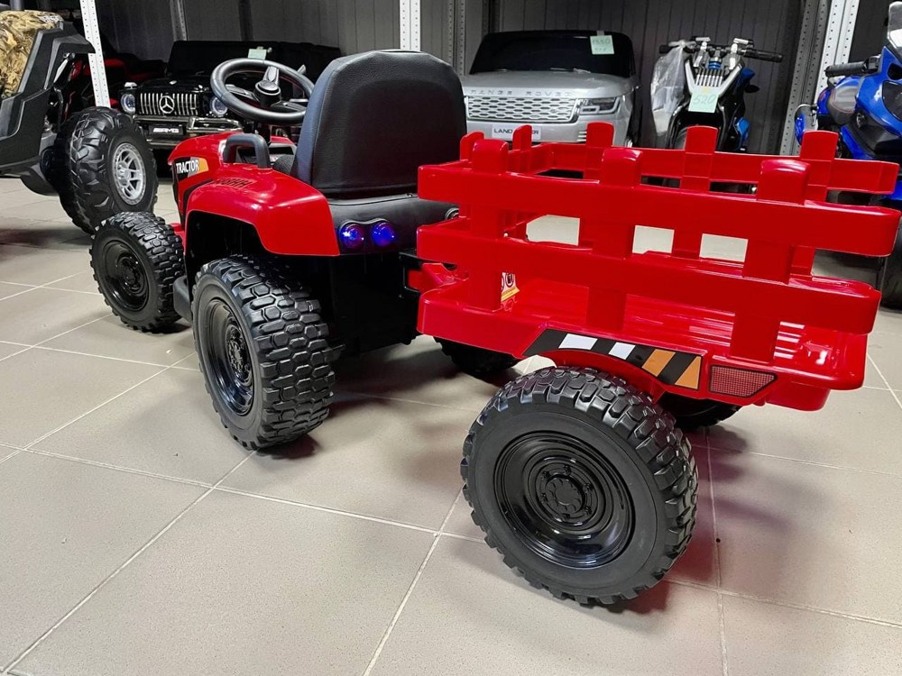 Детский электромобиль RiverToys H888HH (красный) трактор с прицепом и пультом - фото4