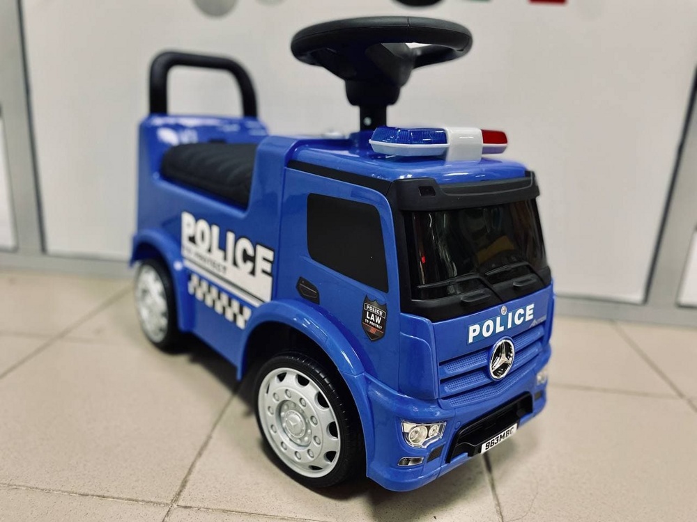 Детская машинка- Каталка Baby Care Mercedes-Benz Antos Police Арт.657-P (синий) кожаное сиденье Лицензия