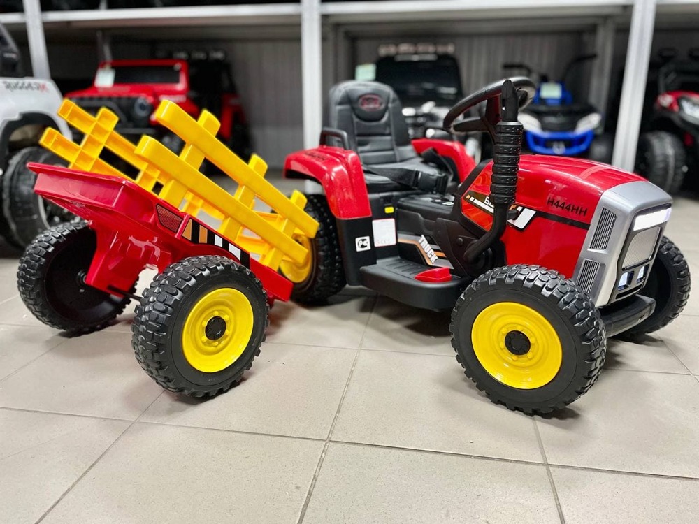 Детский электромобиль RiverToys H444HH (красный) трактор с прицепом и пультом - фото2