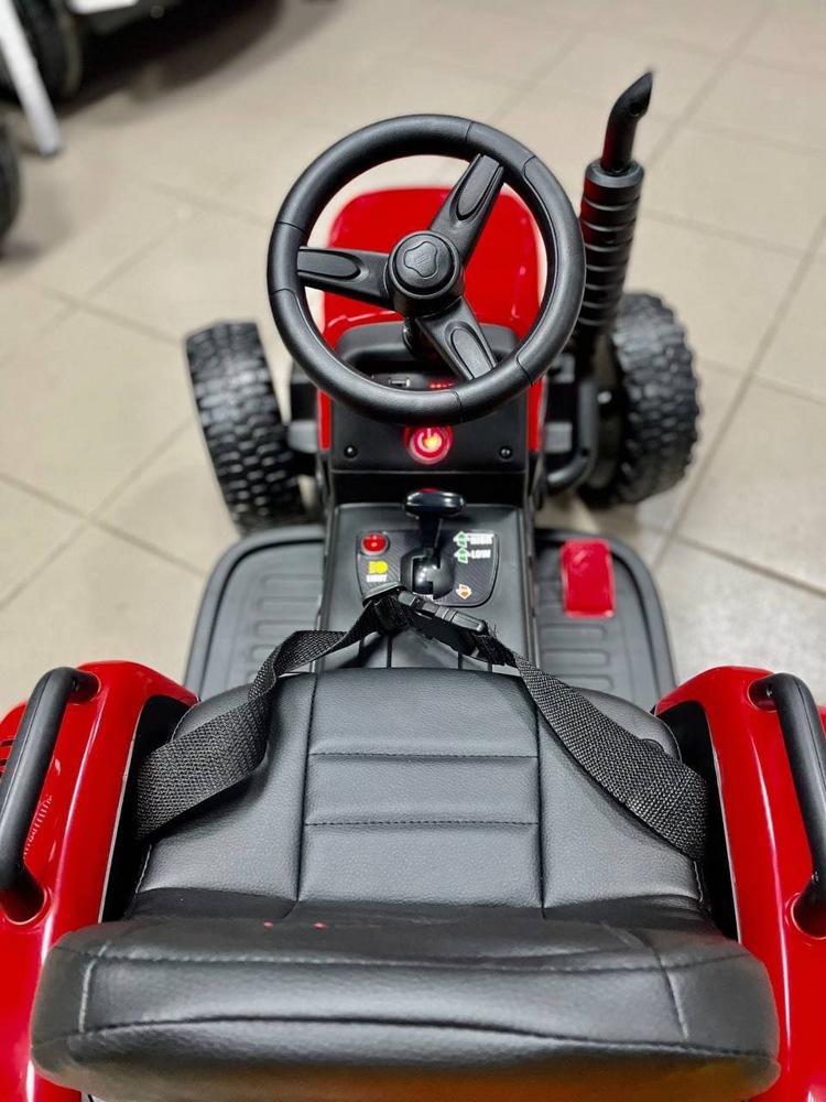 Детский электромобиль RiverToys H444HH (красный) трактор с прицепом и пультом - фото4