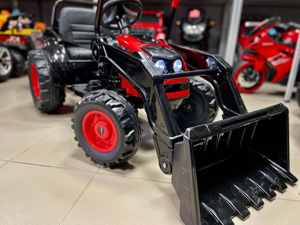 Детский электромобиль, трактор-погрузчик с прицепом RiverToys HL395 (красный) - фото2