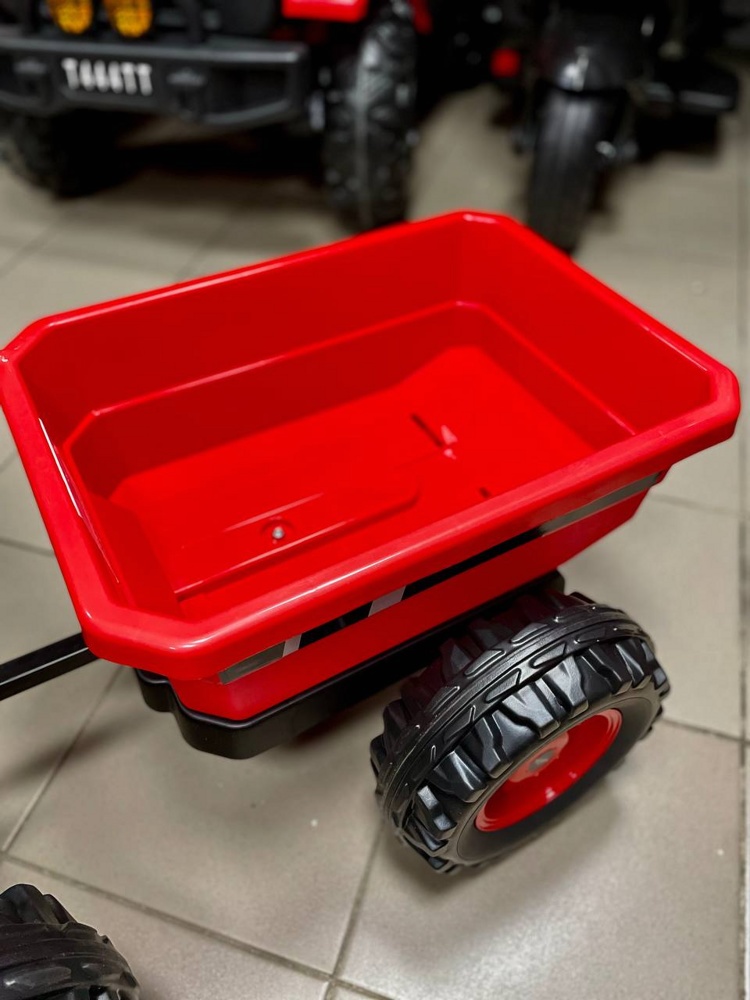 Детский электромобиль, трактор-погрузчик с прицепом RiverToys HL395 (красный) - фото3