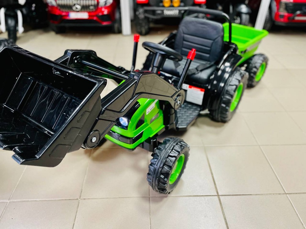 Детский электромобиль, трактор-погрузчик с прицепом RiverToys HL395 (зеленый) - фото2