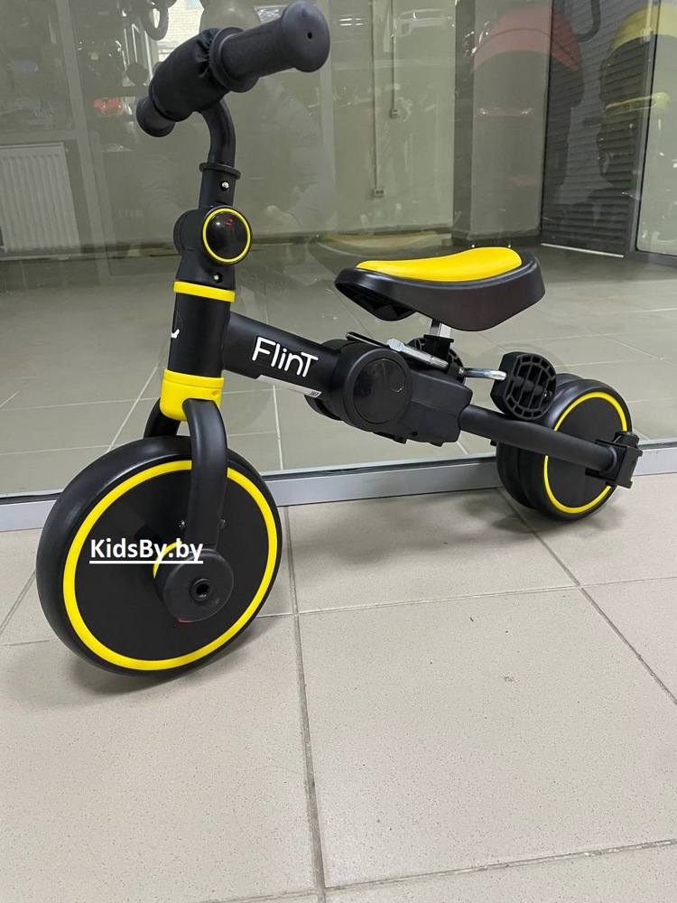 Детский беговел-велосипед Bubago Flint BG-F-3 (черный/желтый) без родительской ручки Трансформер, складной