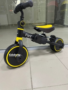 Детский беговел-велосипед Bubago Flint BG-F-3 (черный/желтый) без родительской ручки Трансформер, складной - фото