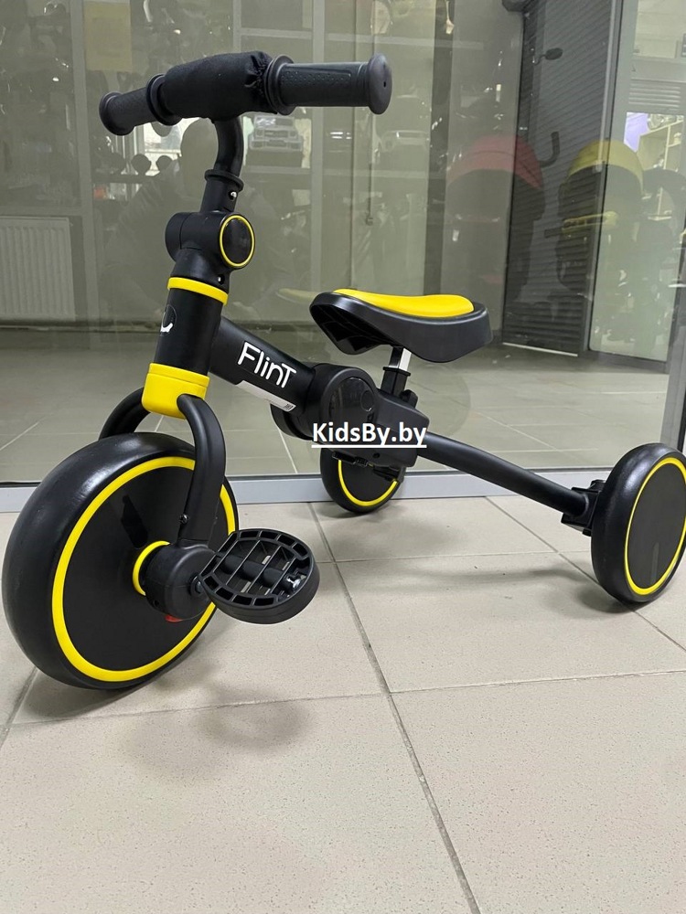 Детский беговел-велосипед Bubago Flint BG-F-3 (черный/желтый) без родительской ручки Трансформер, складной - фото3