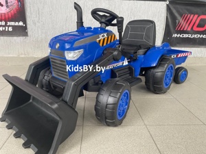 Детский электромобиль RiverToys Трактор-погрузчик с прицепом P222PP (синий) с пультом - фото