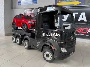 Детский электромобиль RiverToys Mercedes-Benz Actros 4WD HL358 с прицепом (черный) глянец (автокраска) лицензия полноприводный - фото