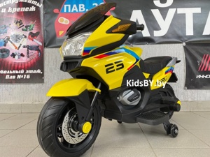Детский электромотоцикл RiverToys H222HH (желтый) BMW двухместный - фото