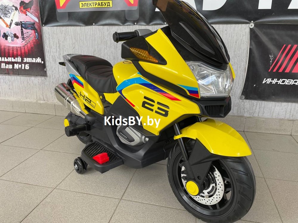 Детский электромотоцикл RiverToys H222HH (желтый) BMW двухместный - фото5