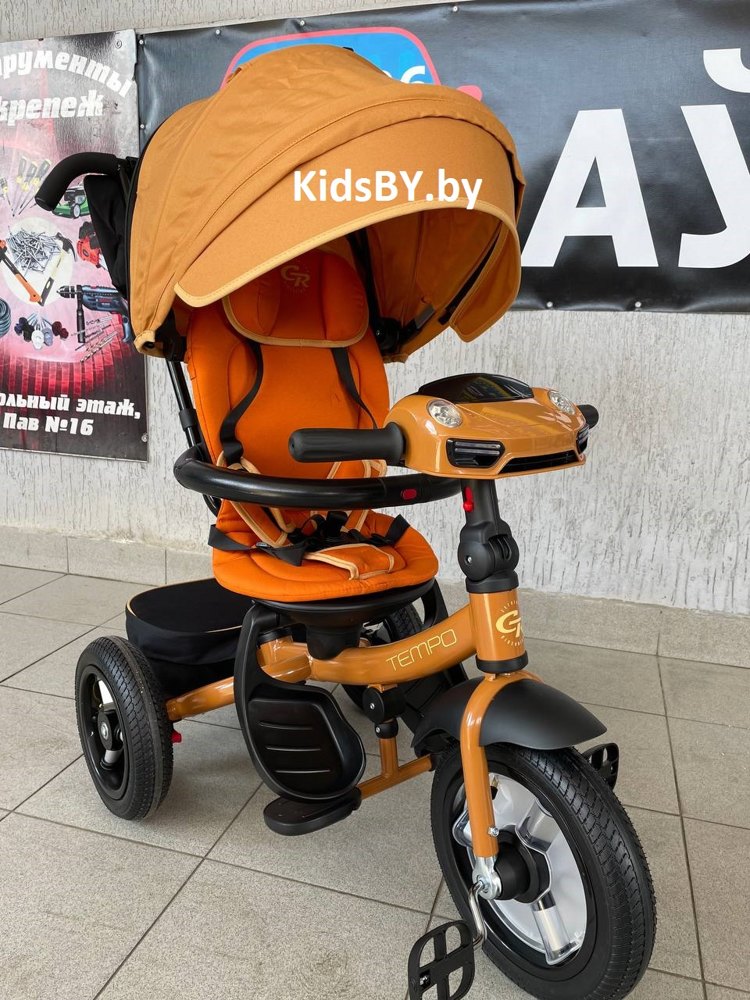 Детский трехколесный велосипед City-Ride Tempo CR-B3-11BK (оранжевый) Складной руль, поворот.сиденье, фара свет/звук, надув. колеса 12/10, свобод. ход