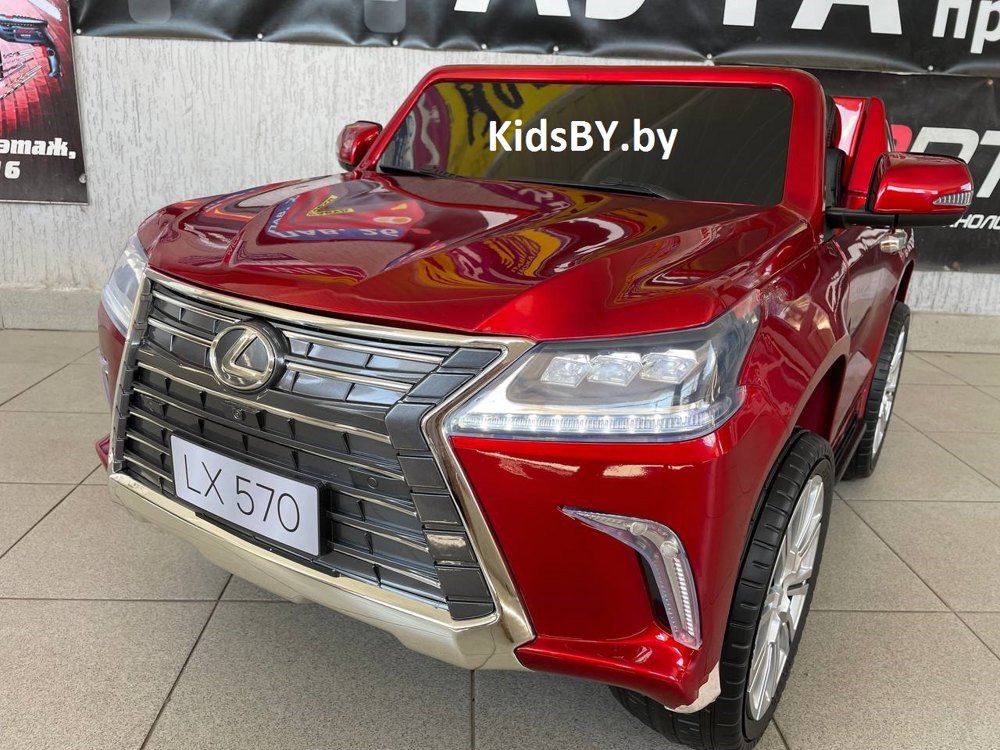 Детский электромобиль RiverToys Lexus LX570 Y555YY (красный глянец) Двухместный Полноприводный Лицензия - фото