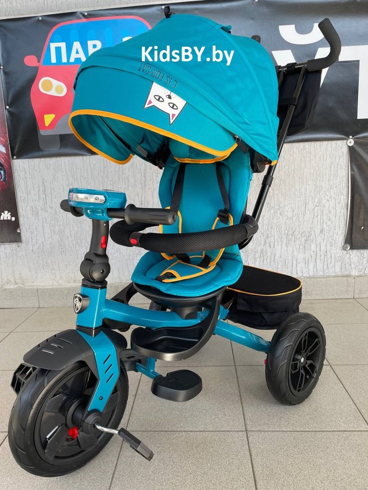 Детский трехколесный велосипед City-Ride Котик CR-B3-11NA (синий) Складной руль, поворот.сиденье, фара свет/звук, надув. колеса 12/10, свобод. ход