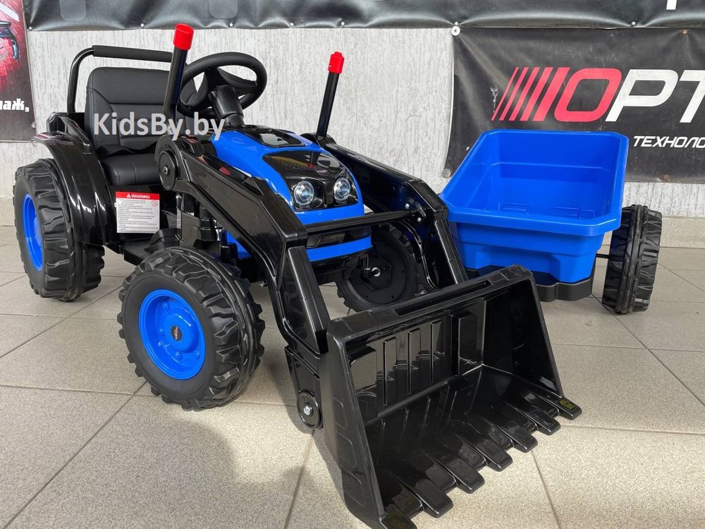 Детский электромобиль, трактор-погрузчик с прицепом RiverToys HL395 (синий) - фото2