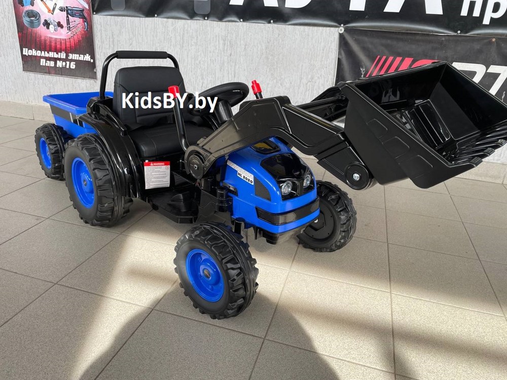 Детский электромобиль, трактор-погрузчик с прицепом RiverToys HL395 (синий) - фото3