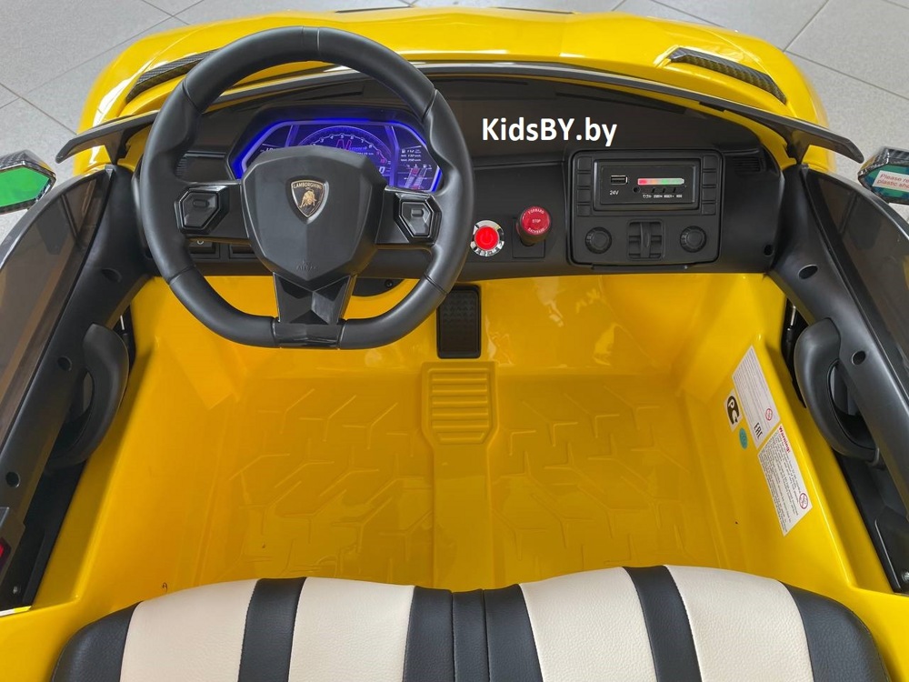 Детский электромобиль RiverToys Lamborghini Aventador SVJ A111MP (желтый) лицензия двухместный - фото5