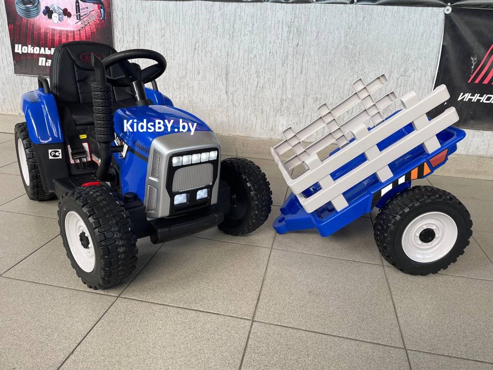 Детский электромобиль RiverToys H444HH (синий) трактор с прицепом и пультом - фото6