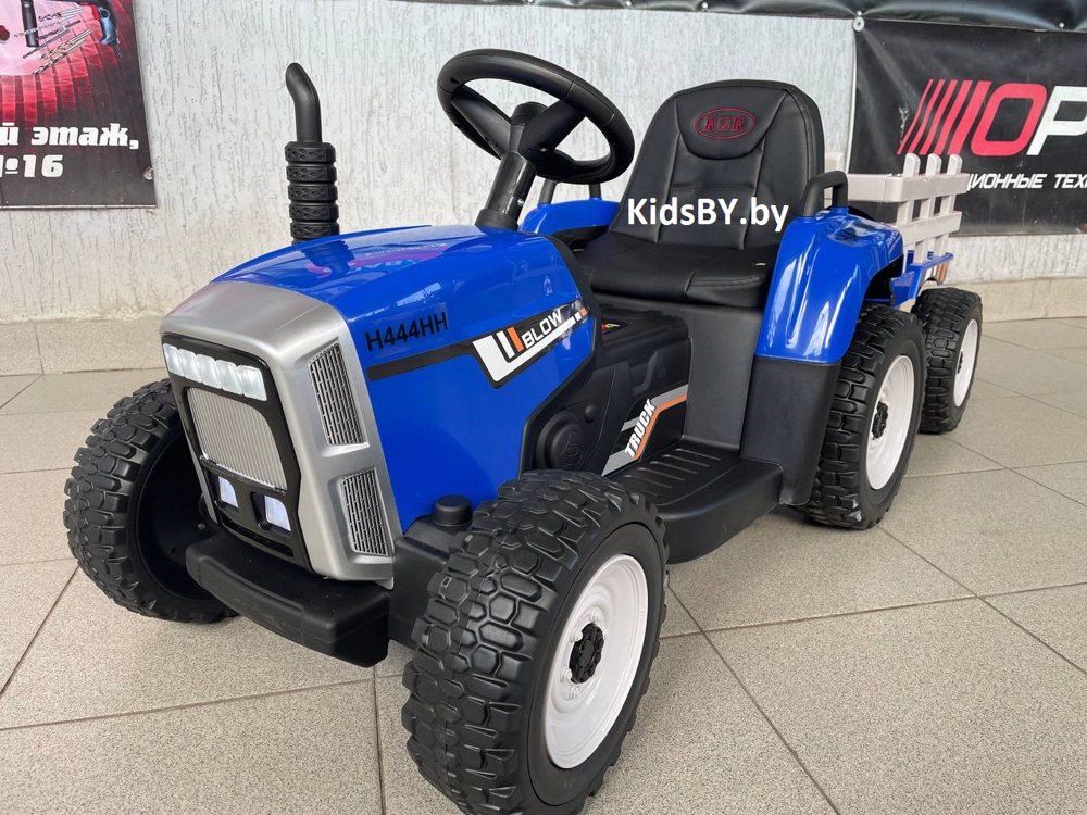 Детский электромобиль RiverToys H444HH (синий) трактор с прицепом и пультом - фото2