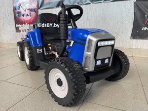 Детский электромобиль RiverToys H444HH (синий) трактор с прицепом и пультом - фото
