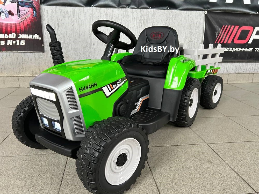 Детский электромобиль RiverToys H444HH (зеленый) трактор с прицепом и пультом - фото2