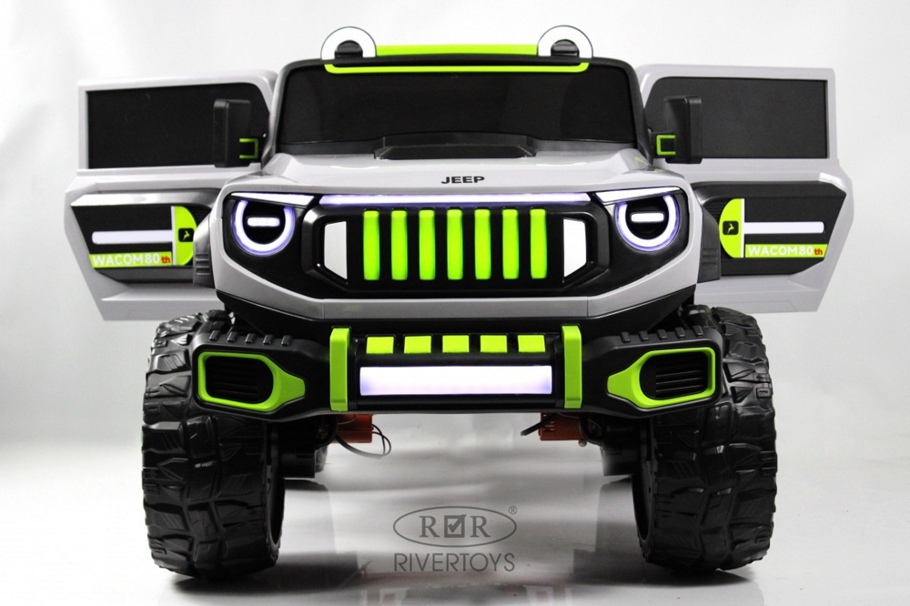 Детский электромобиль RiverToys E007EE (серо-зелёный) Полноприводный Jeep Rubicon - фото3