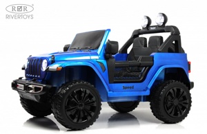Детский электромобиль RiverToys X004XX (синий глянец) Полноприводный - фото