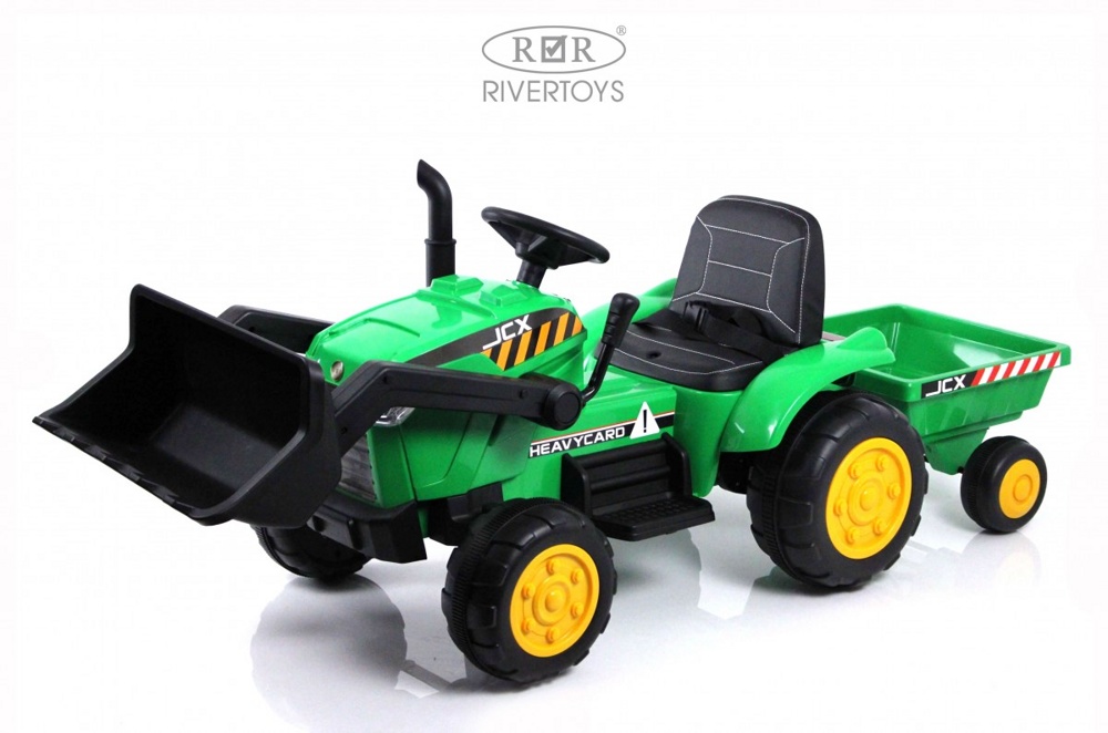 Детский электромобиль RiverToys Трактор-погрузчик с прицепом P222PP (зеленый) с пультом - фото5
