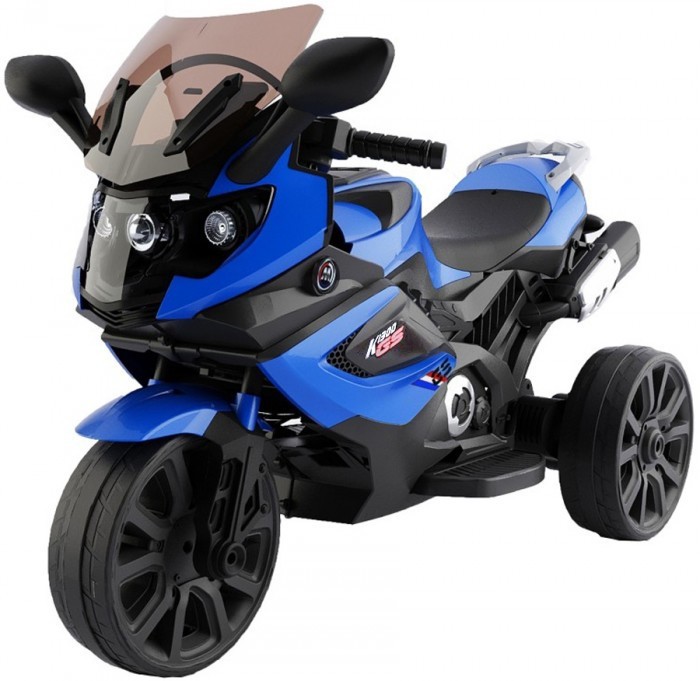 Детский электромобиль, мотоцикл RiverToys K444KK (синий) трицикл - фото