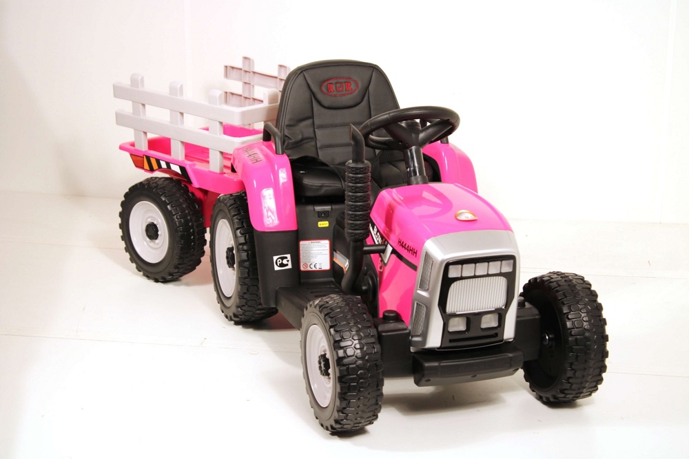 Детский электромобиль RiverToys H444HH (розовый) трактор с прицепом и пультом - фото3