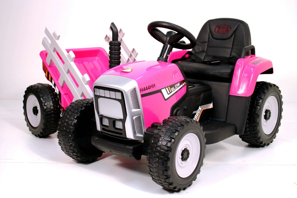 Детский электромобиль RiverToys H444HH (розовый) трактор с прицепом и пультом - фото4