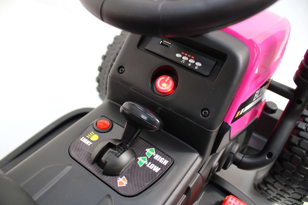 Детский электромобиль RiverToys H444HH (розовый) трактор с прицепом и пультом - фото6
