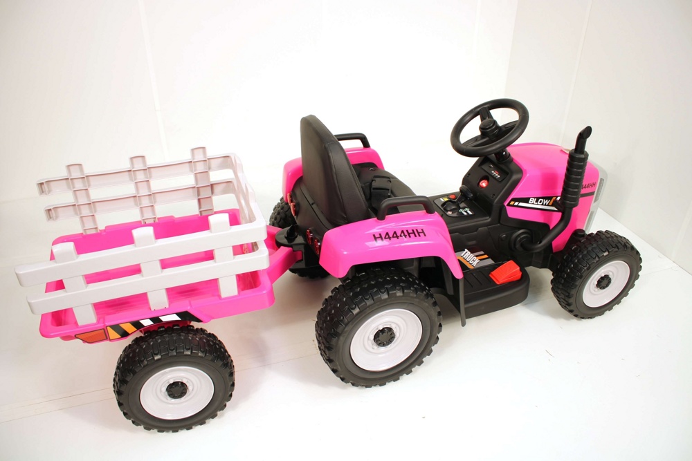 Детский электромобиль RiverToys H444HH (розовый) трактор с прицепом и пультом - фото2