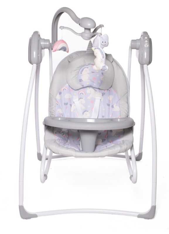 Детские электронные качели Baby Care Butterfly 2 в 1 цвет единорог серый unicorn grey с адаптером  - фото2