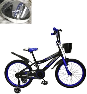 Детский велосипед Delta Sport 20 New (черный/синий) с передним ручным V-BRAKE тормозом, шлемом, корзиной и светящимися полиуретановыми приставными колесиками - фото