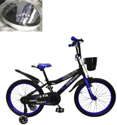 Детский велосипед Delta Sport 16 (черный/синий, 2019) с передним ручным V-BRAKE тормозом, шлемом, корзиной и светящимися полиуретановыми приставными колесиками - фото