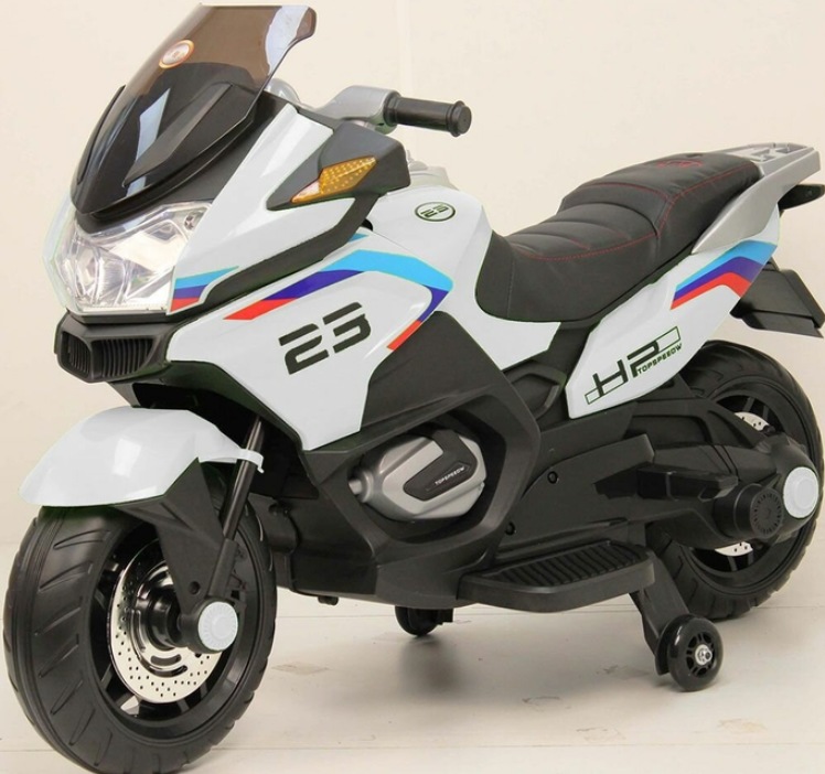 Детский электромотоцикл RiverToys H222HH (белый) BMW двухместный - фото