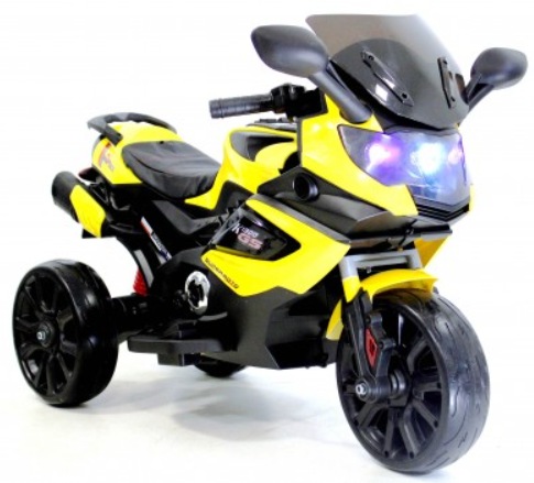 Детский электромобиль, мотоцикл RiverToys K444KK (желтый) трицикл - фото