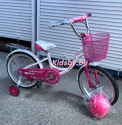 Детский велосипед Delta Butterfly 18 (белый/розовый) с передним ручным тормозом, клаксоном, корзиной - фото