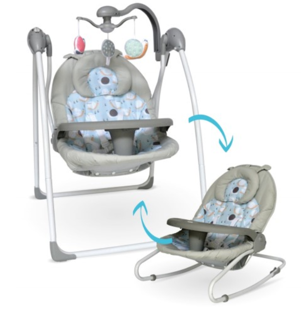 Детские электронные качели Baby Care IcanFly 2 в 1 цвет улитка серый snail grey с адаптером - фото2