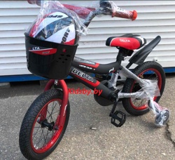 Детский велосипед Delta Sport 18 New (черный/красный) с передним ручным V-BRAKE тормозом, шлемом, корзиной и светящимися полиуретановыми приставными колесиками - фото